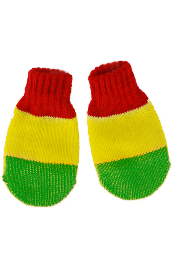 Knitted mittens kids red/yellow/green