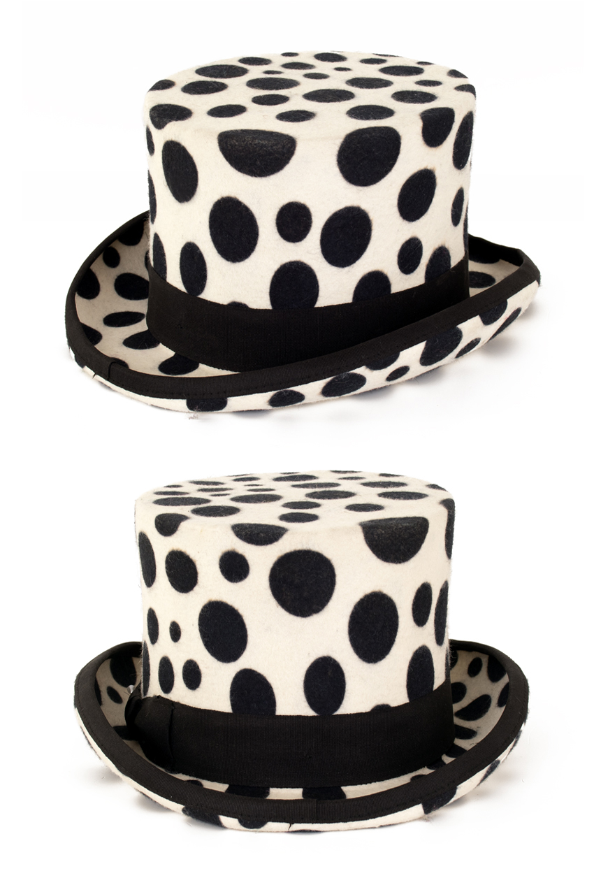 Top hat wool felt white with black dots size 59