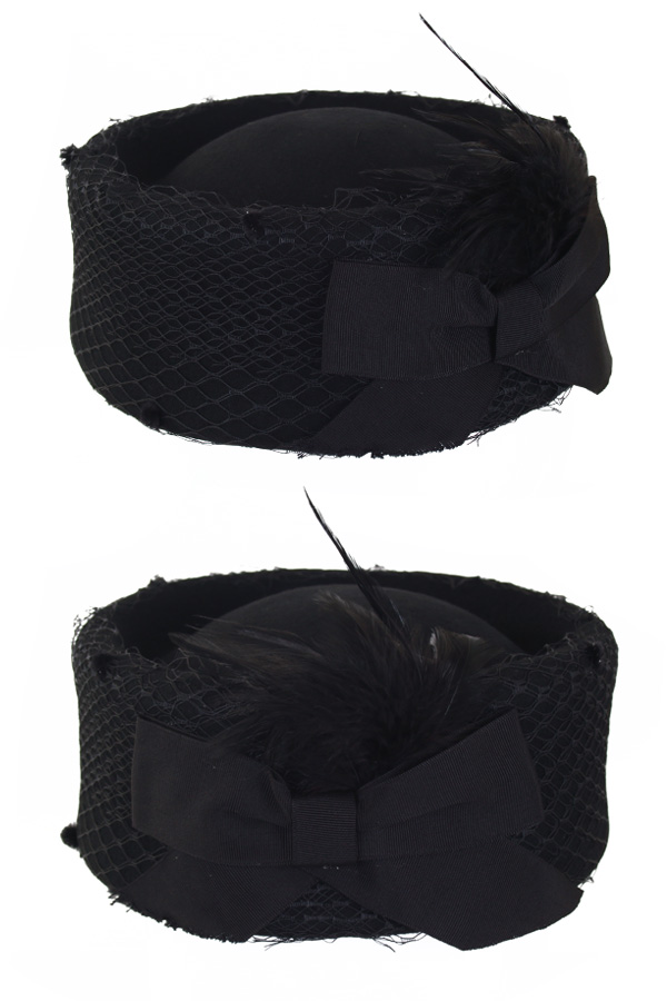 Ladies hat woolfilt black high model with mesh and bow size 57-58