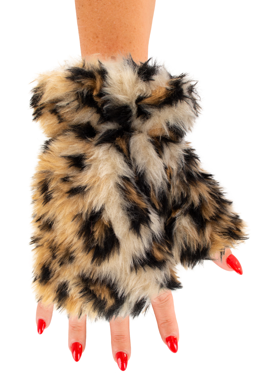 Fingerless gloves plush panther
