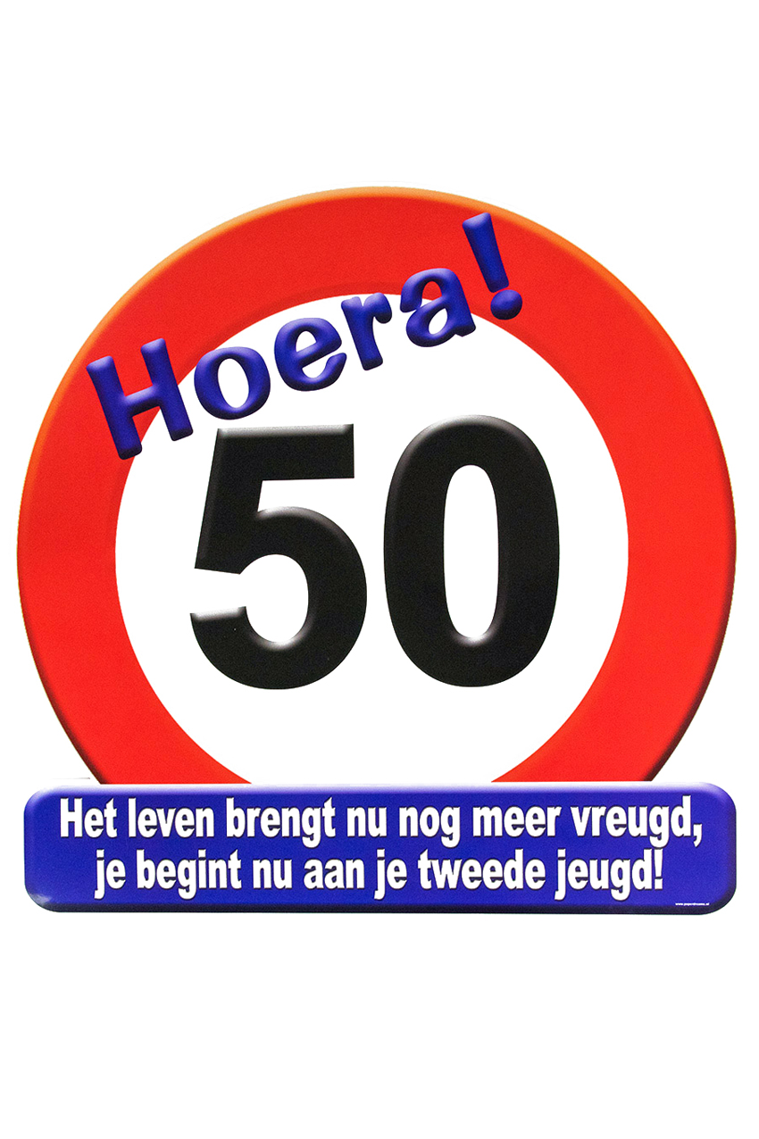 Huldeschild hoera 50 jaar 50x50 cm.