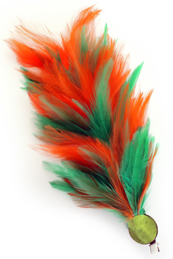 Feather Plume 30 cm flexible with pin and clip orange-green