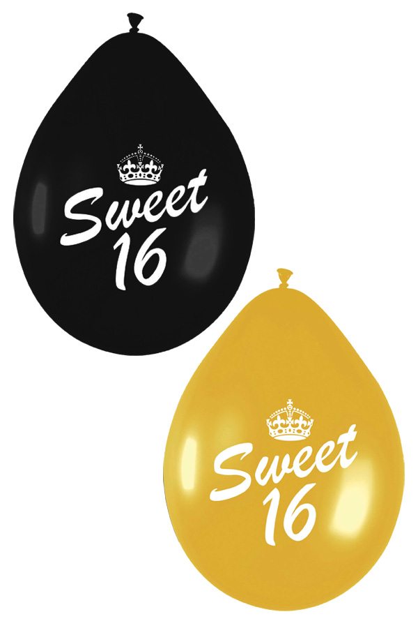 Balloons Sweet sixteen black gold 12 inch per 6