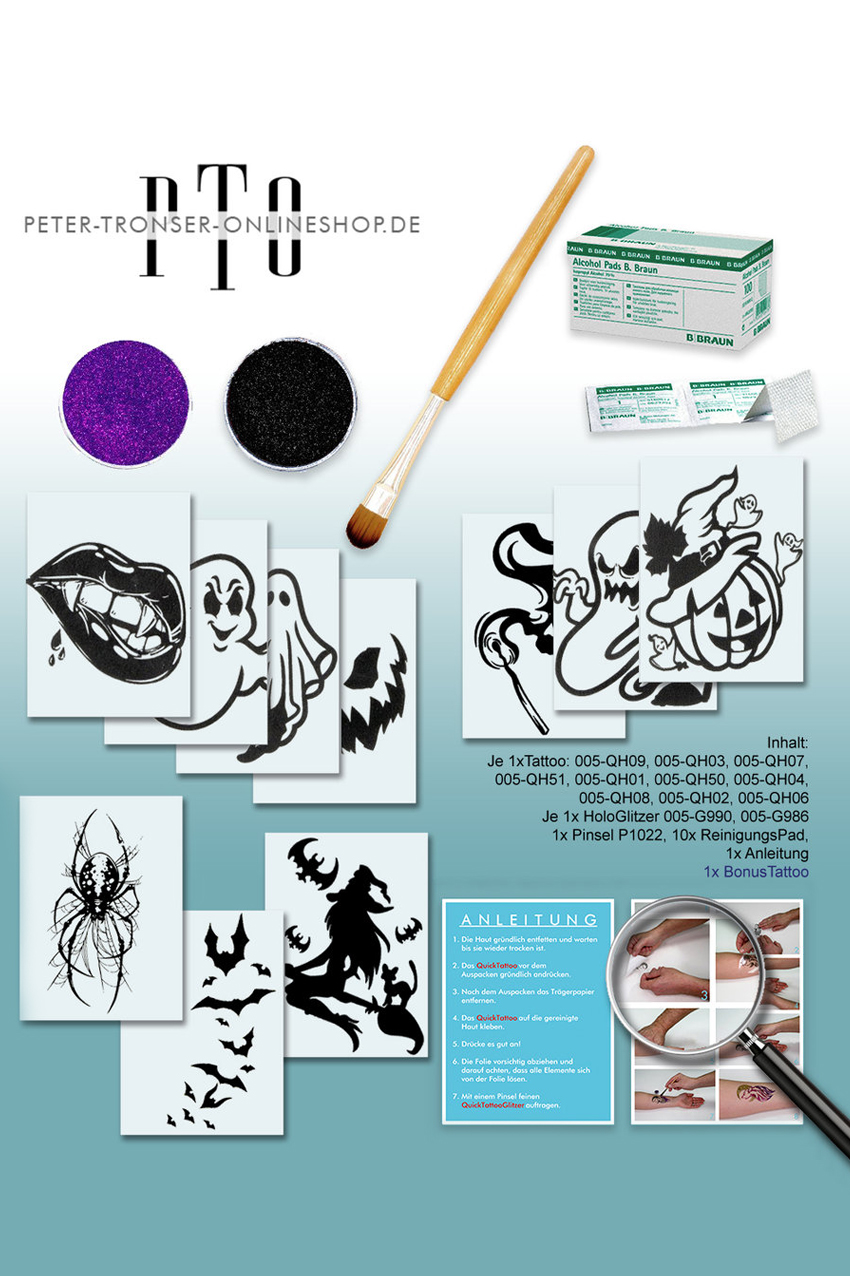 Glitter tattoo template set halloween
