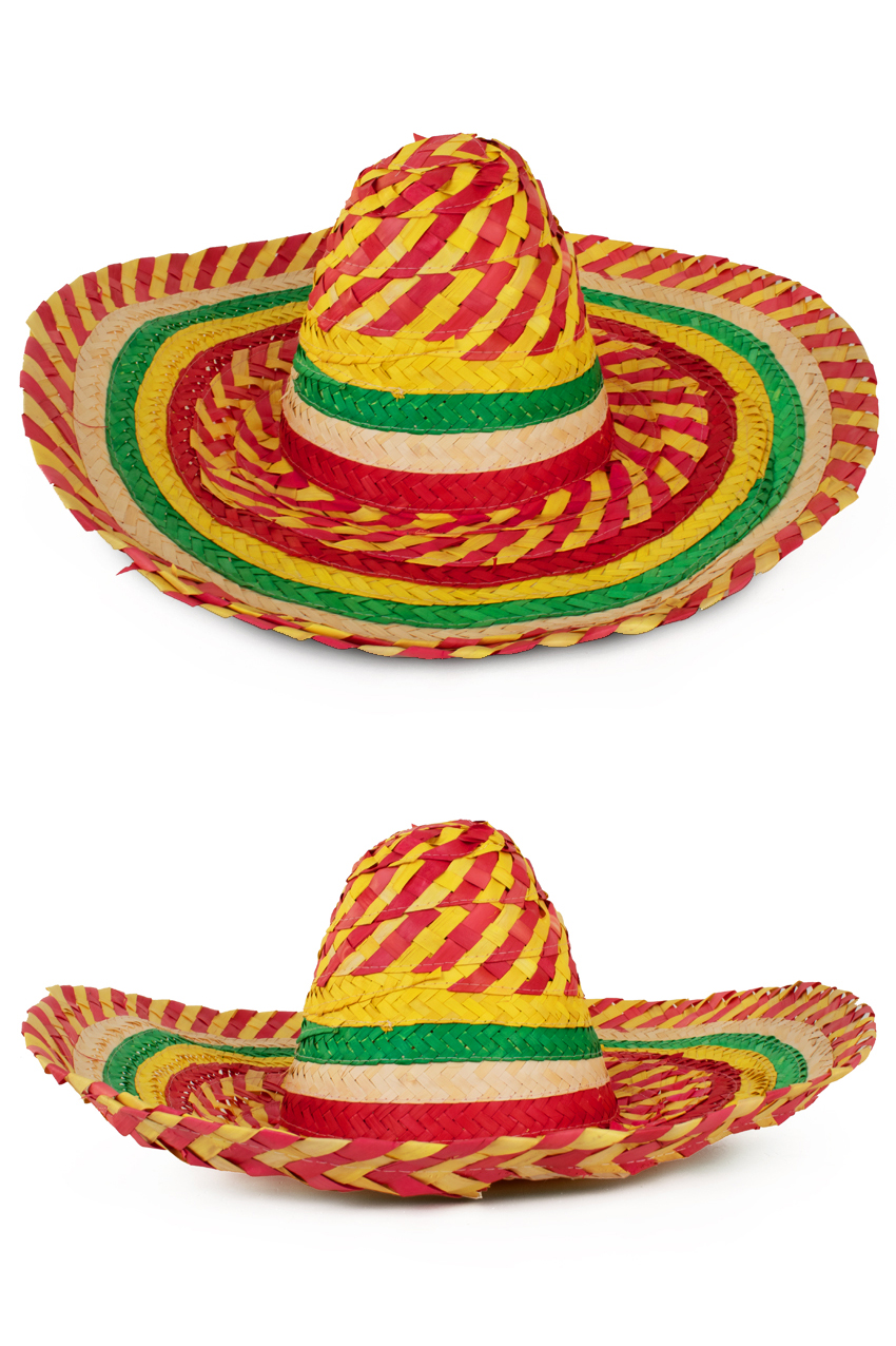 Straw hat Sombrero red yellow green one size