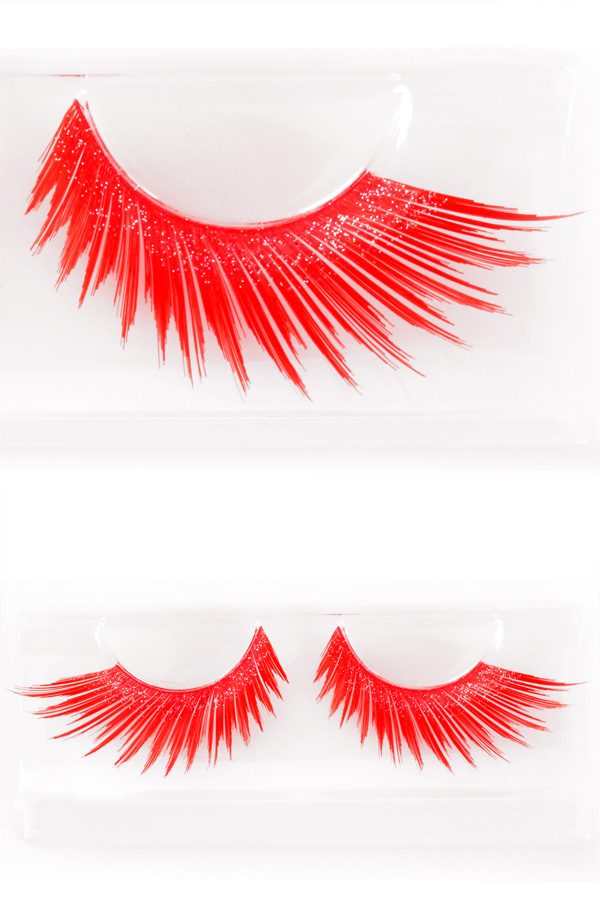 Eyelashes red with glitters silver