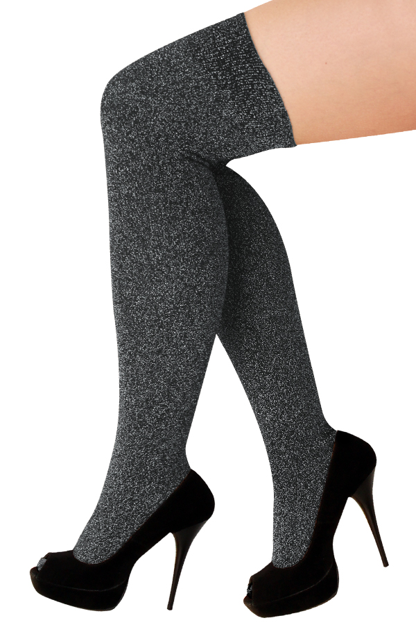 Thigh high stockings lurex silver stretch