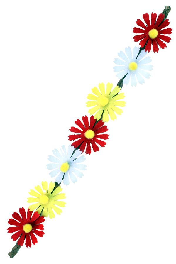 Head band ibiza 7 small flowers red-white-yellow