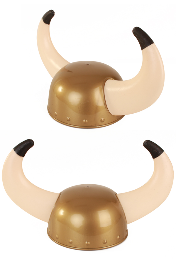 Plastic bronze viking helmet with 2 large horns