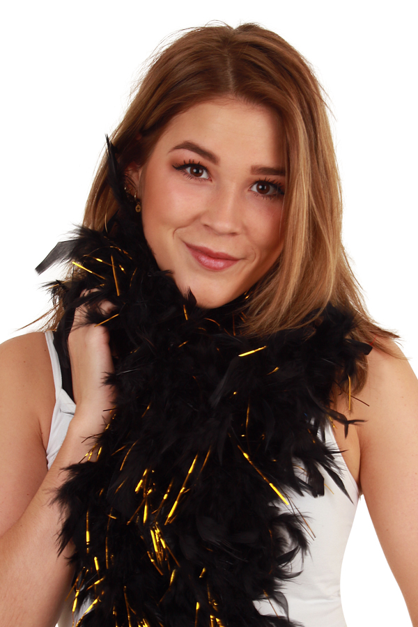 Feather boa black/gold 180 cm. 75 gr.