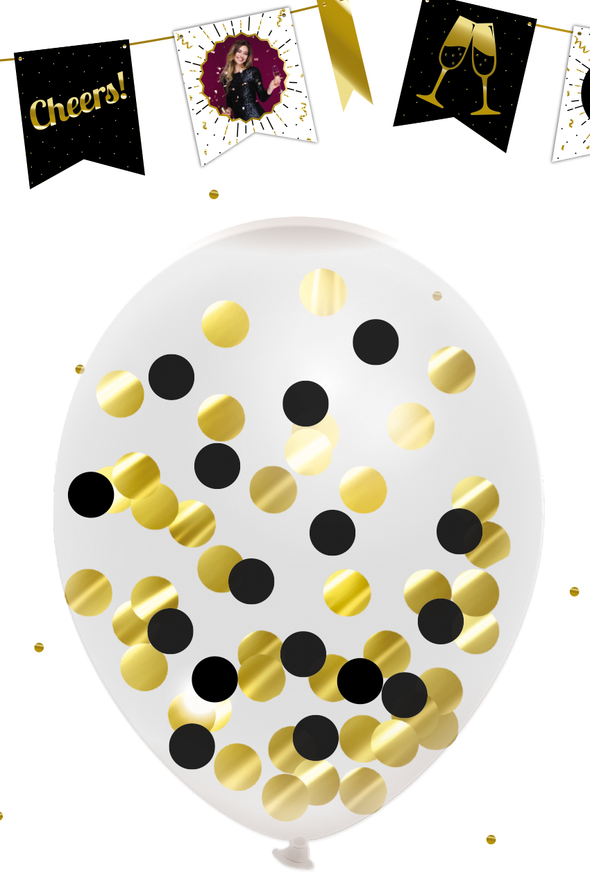 Balloon confetti gold black 12 inches per 5