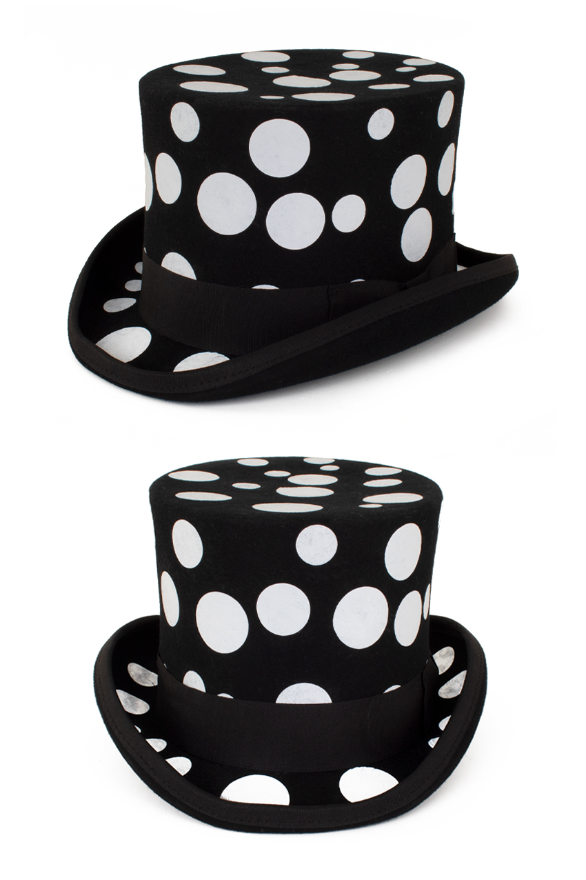 Top hat wool felt black with white dots size 59
