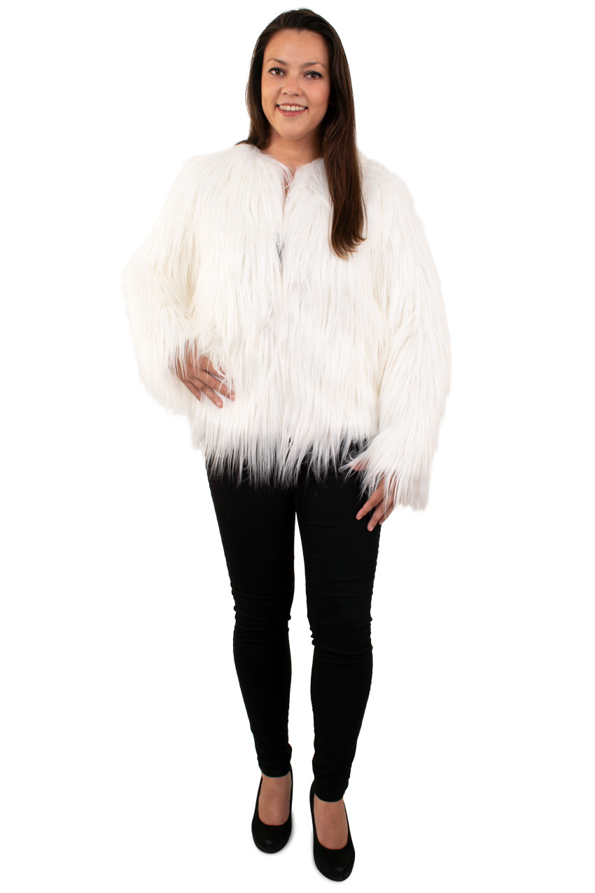 White long hair fur coat with lights