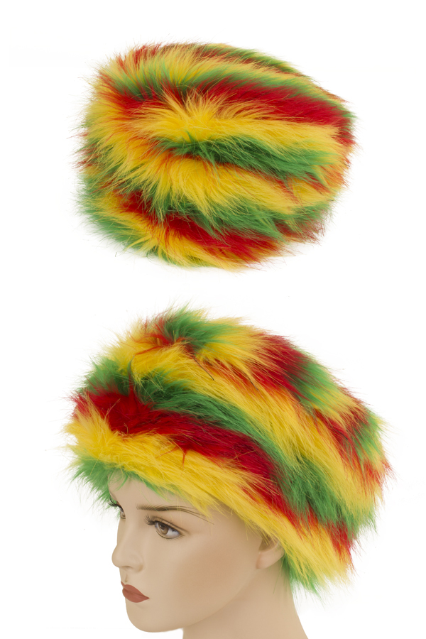 Fur hat red yellow green