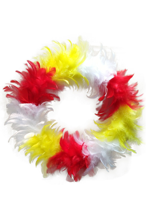 Feather wreath red/white/yellow 30 cm. 
