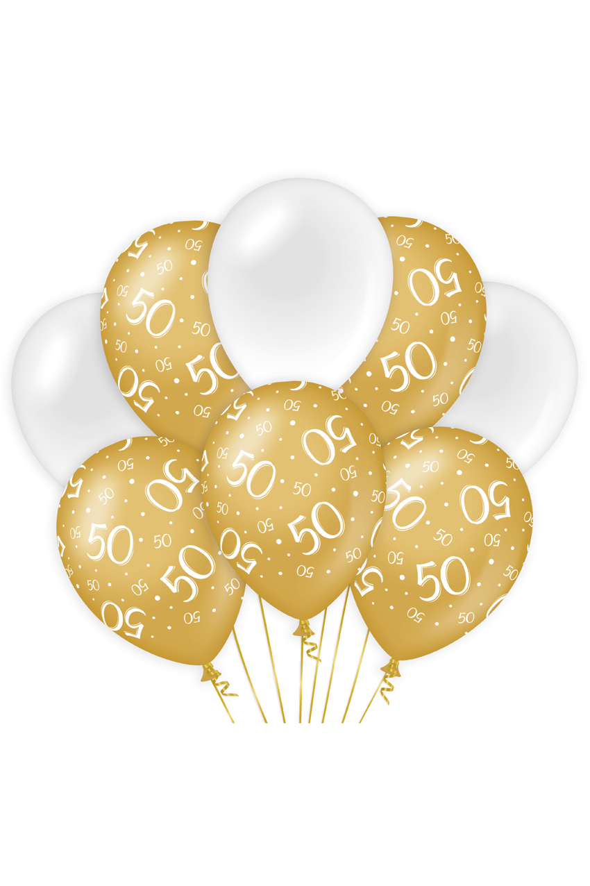 Balloon 50 years gold white 12 inch per 8