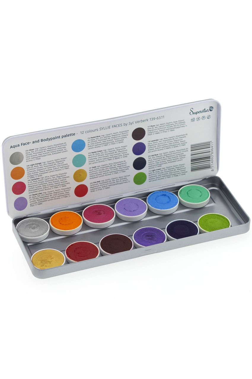 Aqua Face - and Bodypaint palet 12 colours Syllie Faces by Syl Verberk 139-63.11