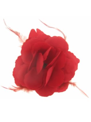 Fascinator red flower with feathers elastic band 10 x 10 cm