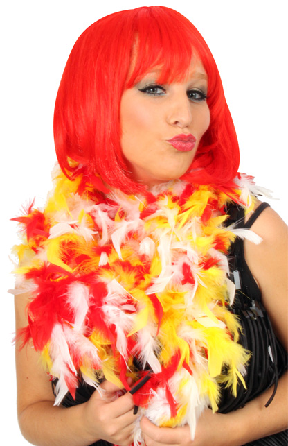 Feather boa red/white/yellow 180 cm. 75 gr.