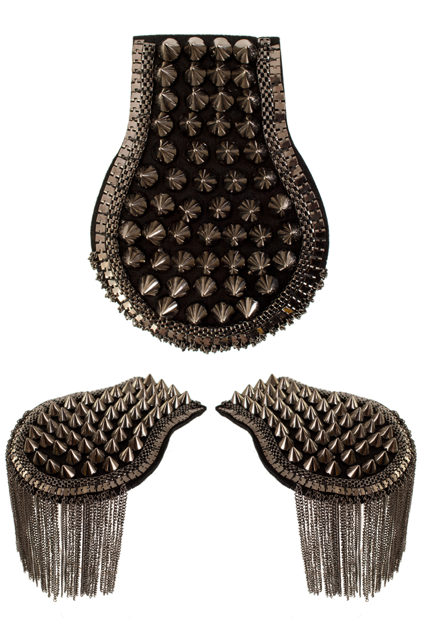 Epaulettes with spikes grey metalic