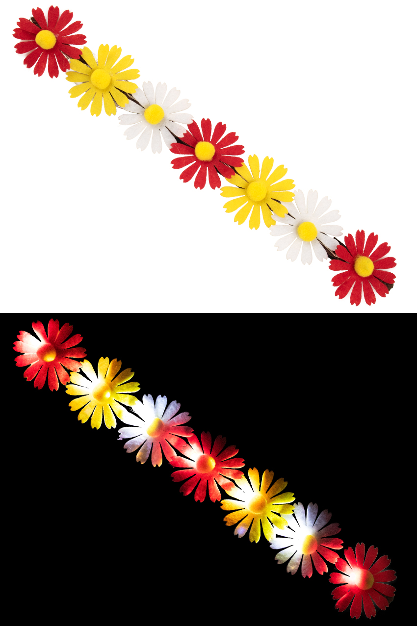 Headband with flowers and light red white yellow without batteries