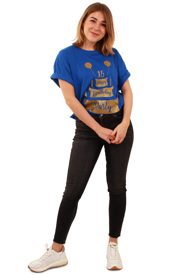 T-shirt  Blauw Happy Birthday
