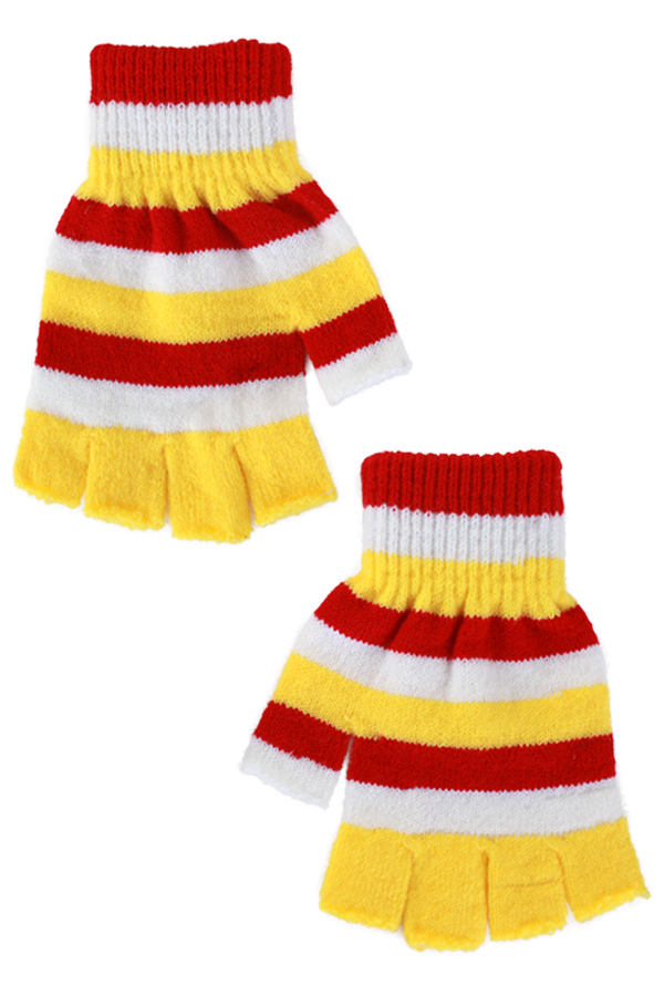 Fingerless gloves red, white and yellow kids