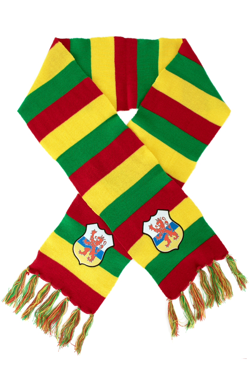 Scarf knitted red/yellow/green with embroidery Limburg lion 