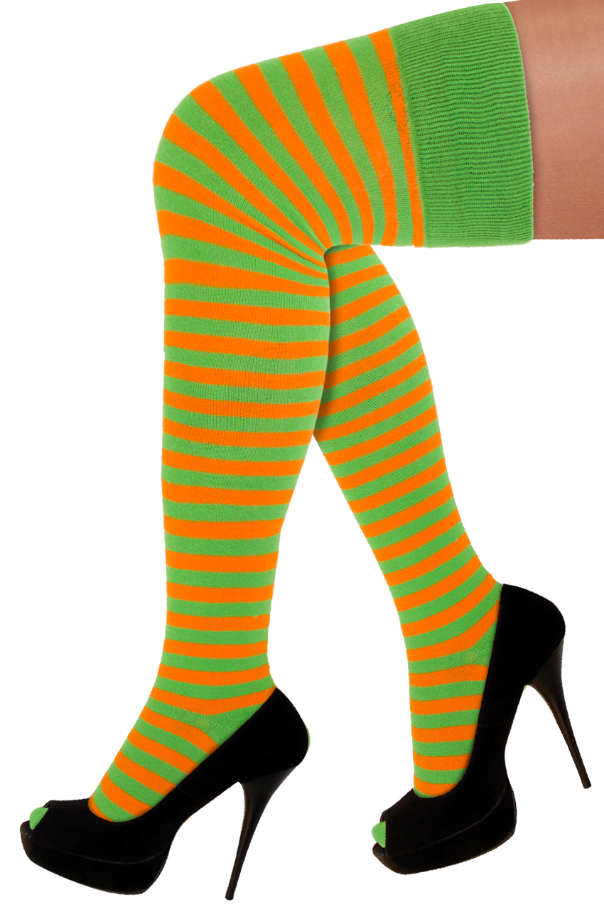 Long socks orange/green striped size 36-42