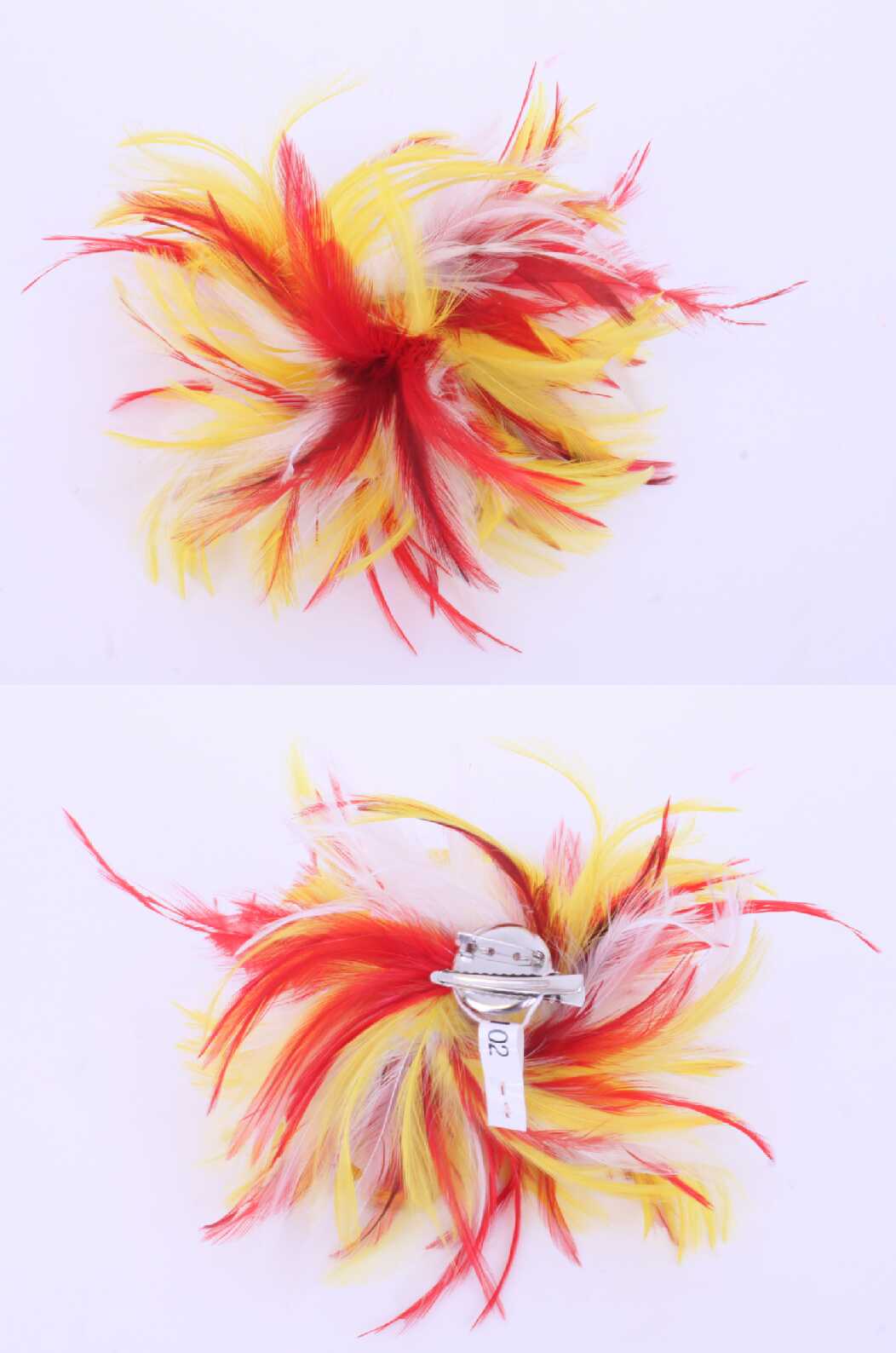 Red, white and yellow fascinator with feathers hair band