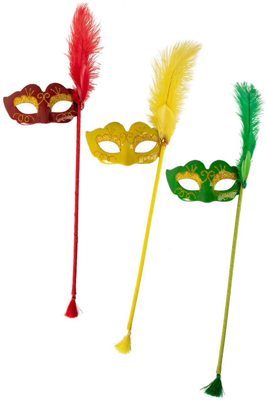 Eye mask on stick red yellow green 25 x 10 cm.