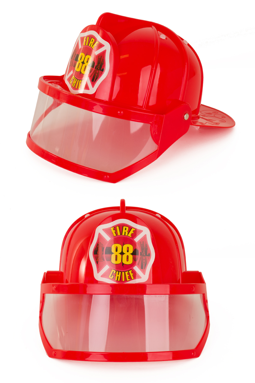 Red plastic fireman helmet with visor Child ( adjustable )