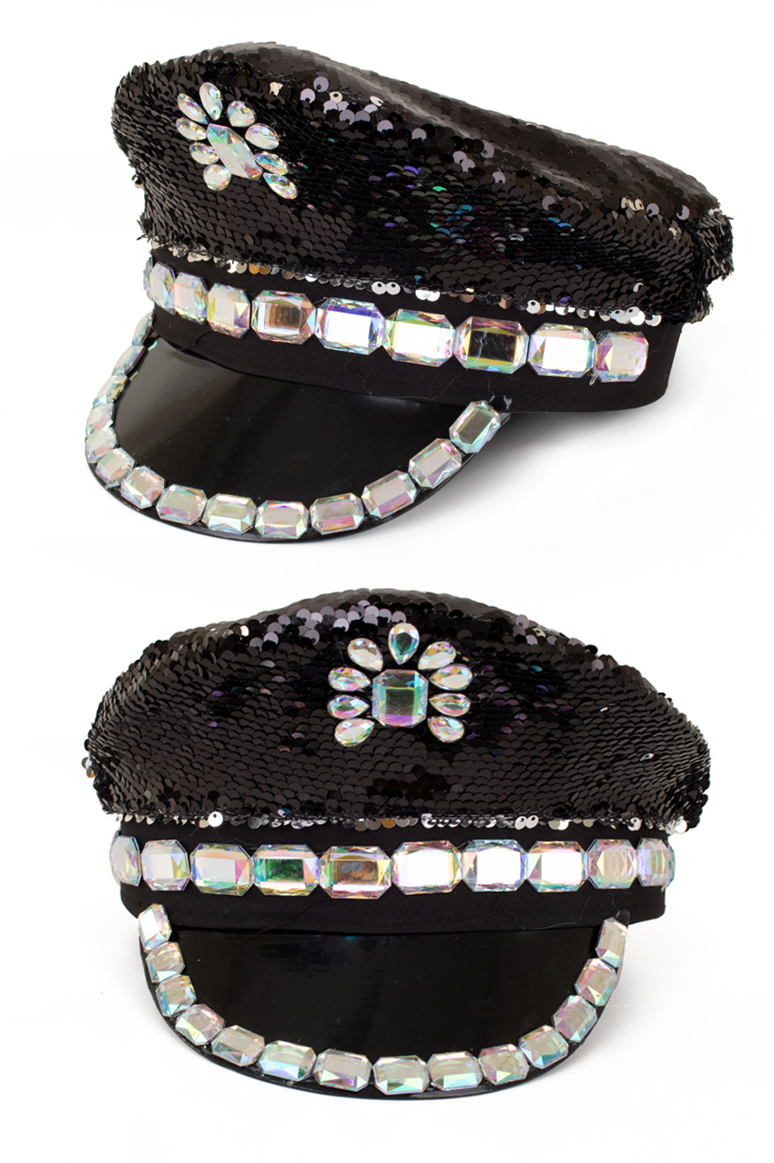 Cap sequins black with stones 