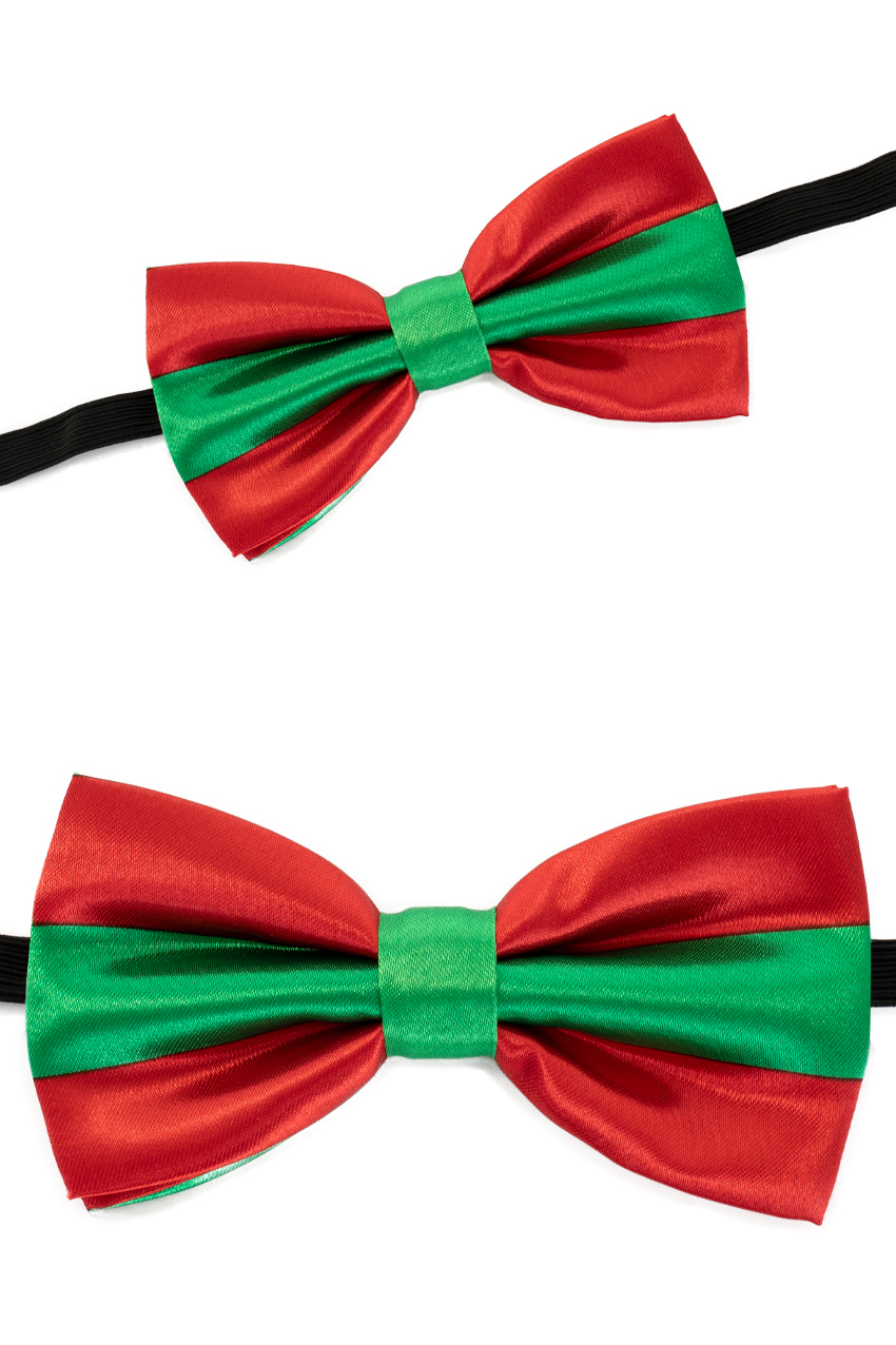 Bowtie red-green polyester 6 x 12 cm