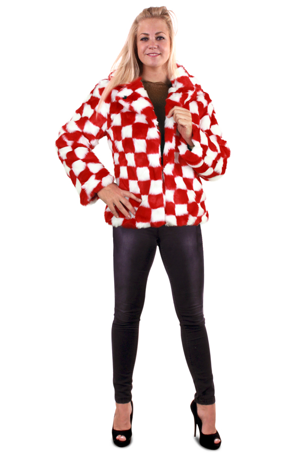 Red/white blocked fur coat