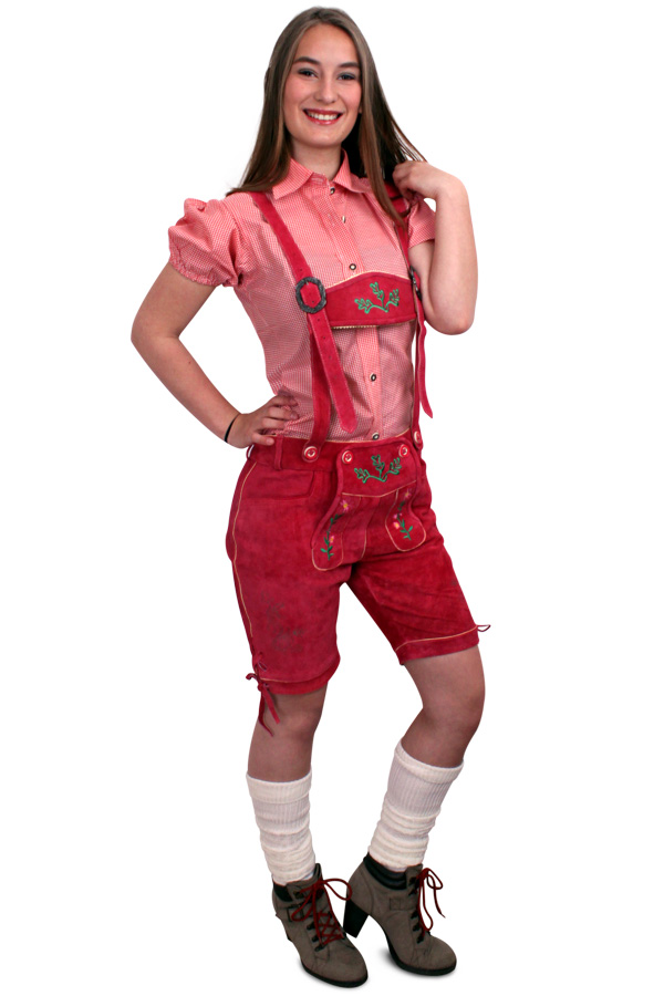 Lederhosen pink short ladies model (real leather)