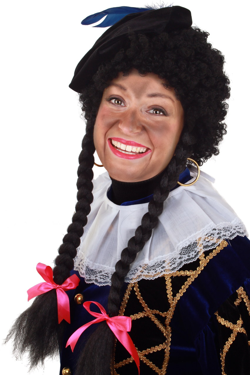 Wig Piet curl hair  black with 2 braids