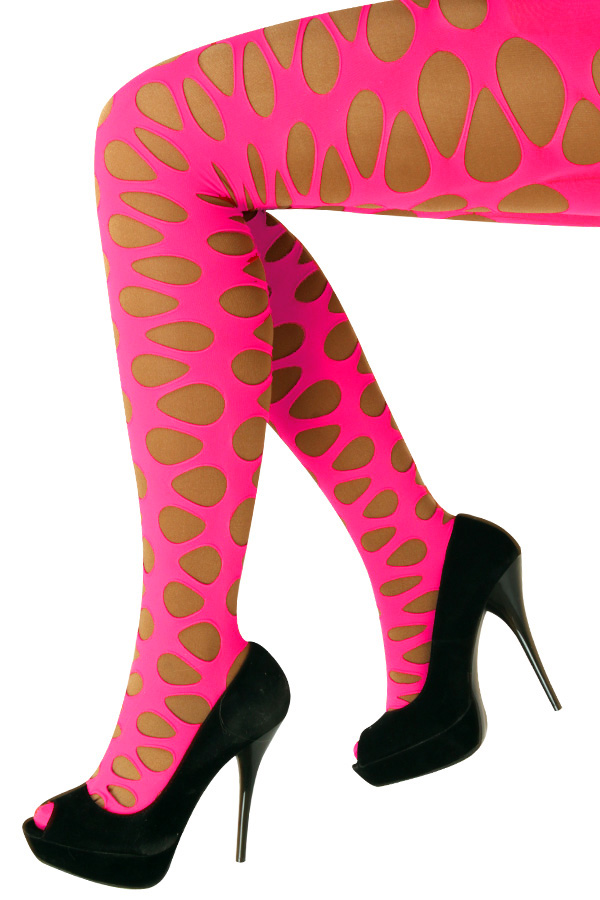Ladies tights large holes pink