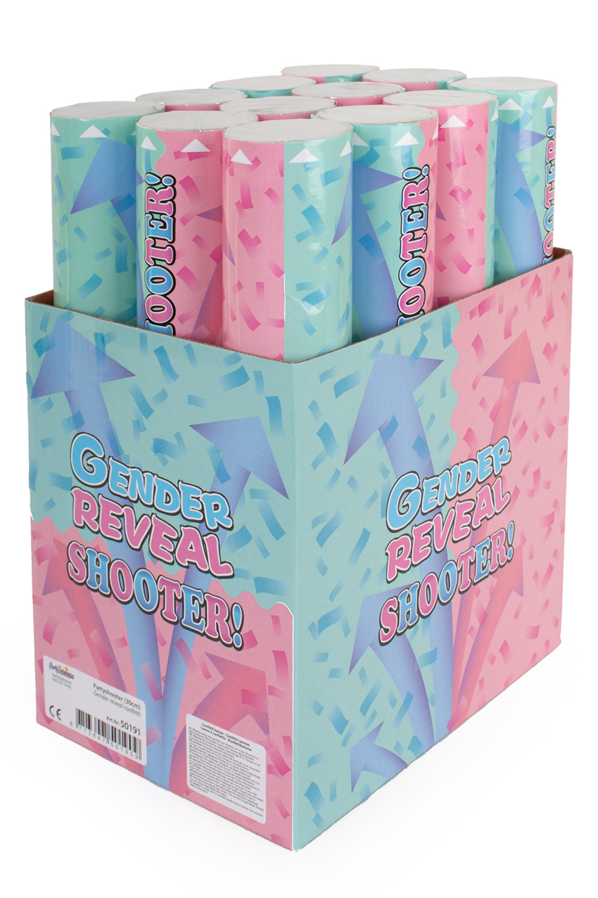 Confetti shooter 30 cm Gender reveal blue in display 