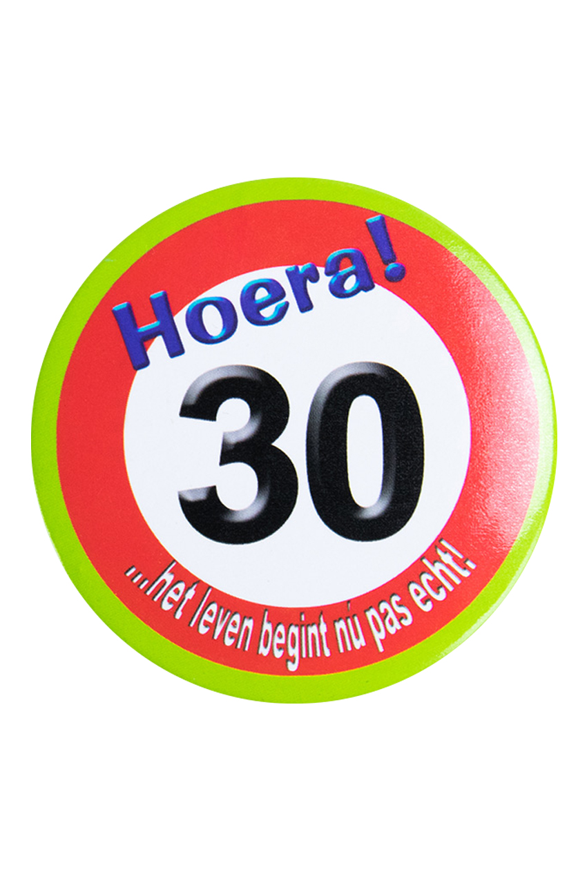Button hoera 30 verkeersbord