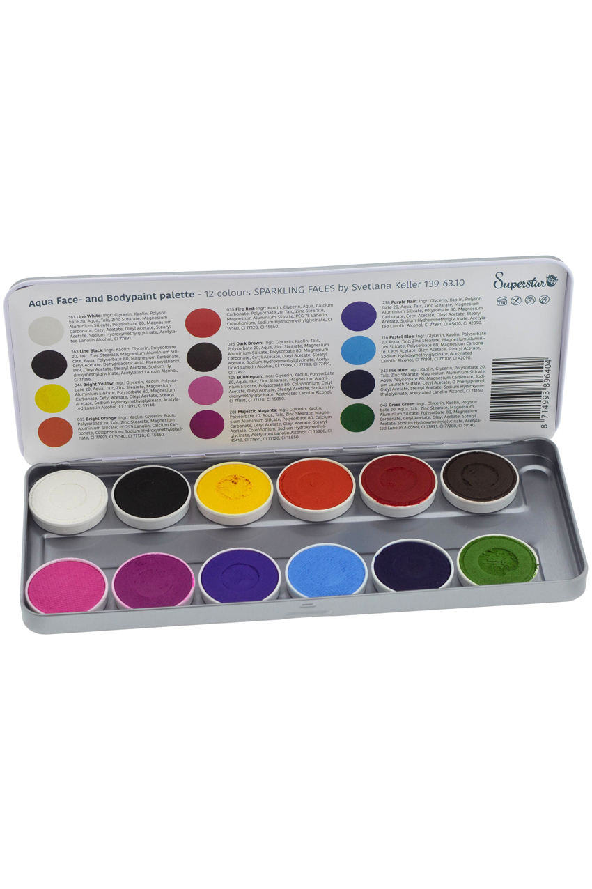 Aqua Face- and Bodypaint palette 12 colours SPARKLING FACES by Svetlana Keller 139-63.10
