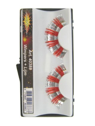 False eyelashes lametta red and silver
