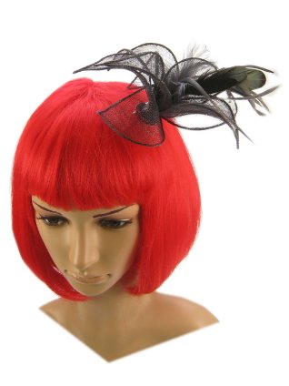 Grey lily fascinator hair pin with various feathers in plast