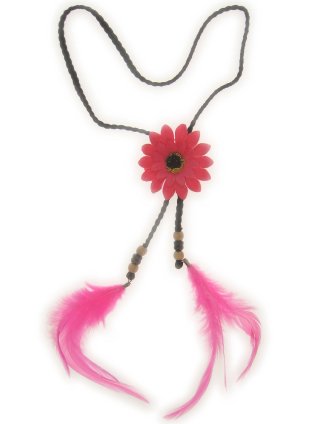 Hippie headband with pink flower en feather