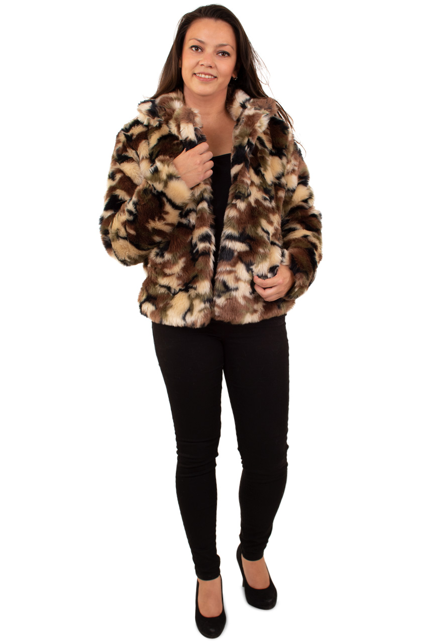 Camouflage fur coat