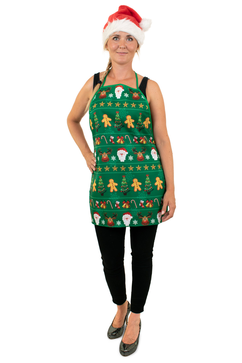 Kitchen Apron Christmas green with print