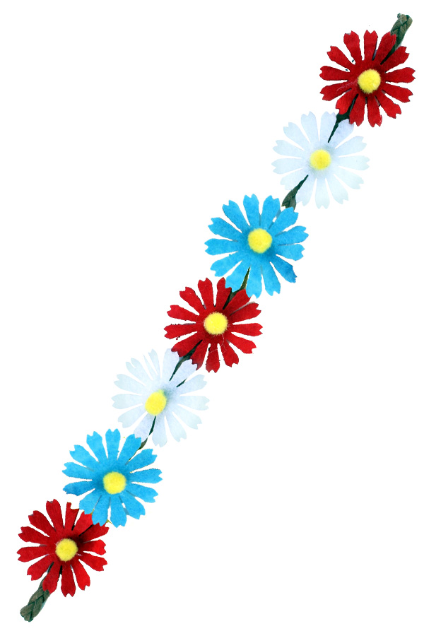 Head band ibiza 7 small flowers red-white-blue