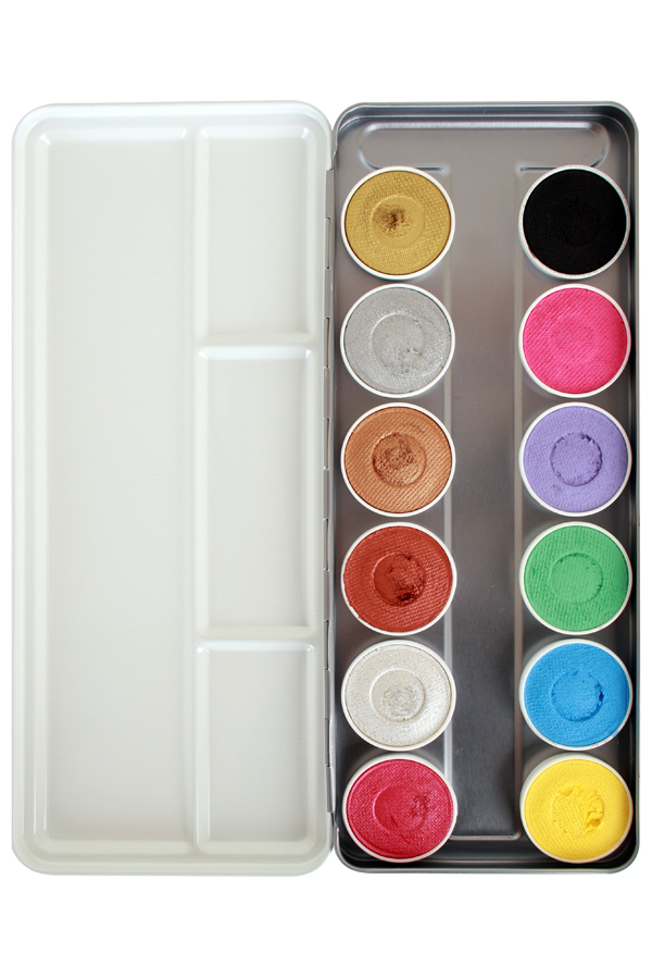Aqua Face- and Bodypaint palette 12 colours DUO SHIMMER- AND PASTEL COLOURS
139-63.6