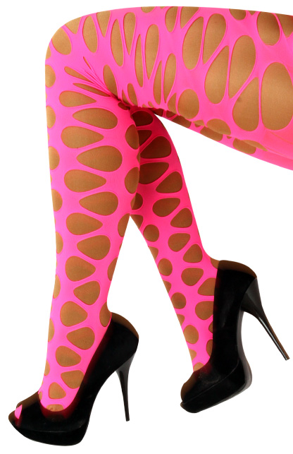 Fluor pink tights with large meshes one size
