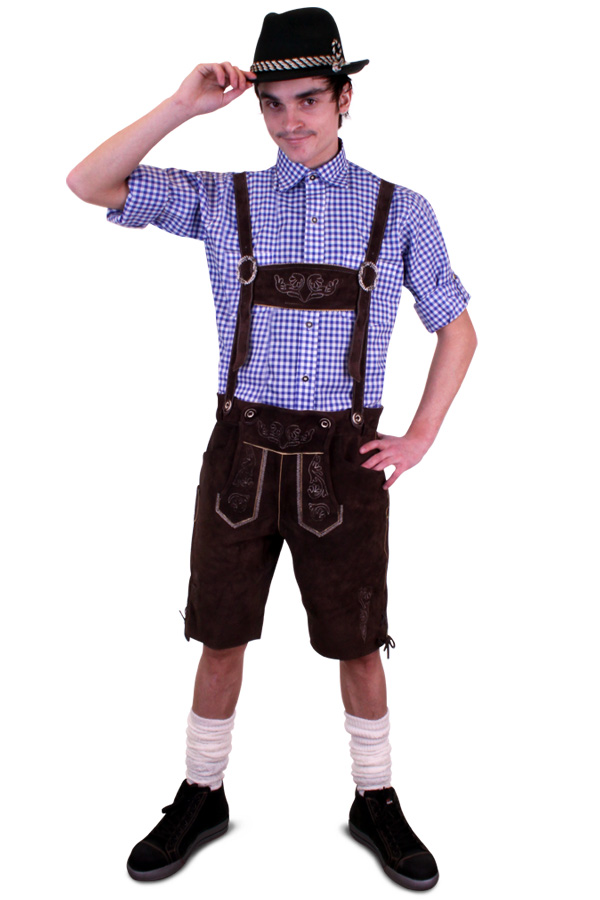 Lederhose dark brown short model + embroidery (real leather)